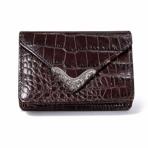 Vintage Brighton Brown Croc Leather Key Wallet Coin Purse ID Holder Y2K 90s